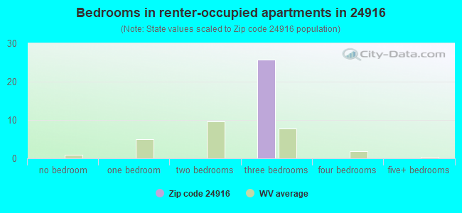 Bedrooms in renter-occupied apartments in 24916 