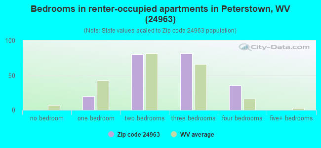 Bedrooms in renter-occupied apartments in Peterstown, WV (24963) 