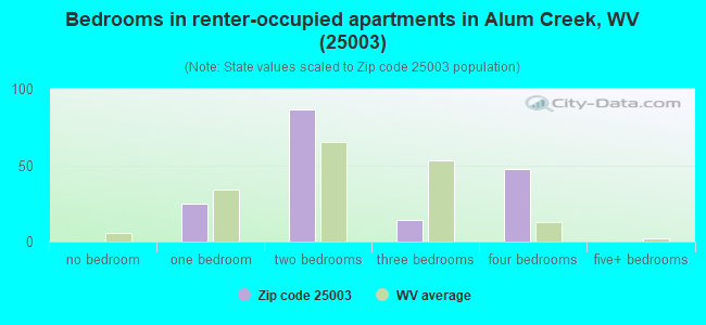 Bedrooms in renter-occupied apartments in Alum Creek, WV (25003) 