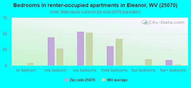 Bedrooms in renter-occupied apartments in Eleanor, WV (25070) 