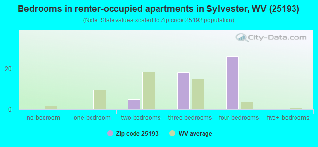 Bedrooms in renter-occupied apartments in Sylvester, WV (25193) 