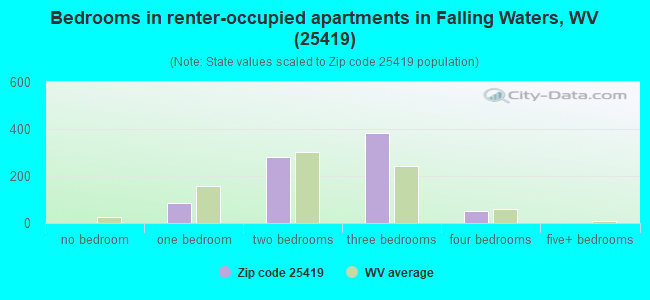 Bedrooms in renter-occupied apartments in Falling Waters, WV (25419) 