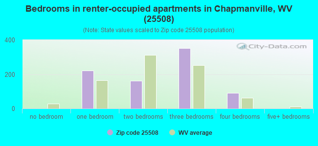 Bedrooms in renter-occupied apartments in Chapmanville, WV (25508) 