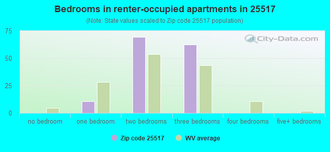 Bedrooms in renter-occupied apartments in 25517 