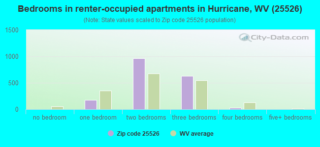 Bedrooms in renter-occupied apartments in Hurricane, WV (25526) 