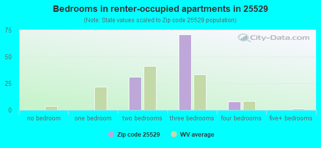 Bedrooms in renter-occupied apartments in 25529 