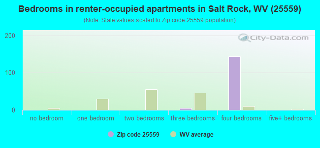 Bedrooms in renter-occupied apartments in Salt Rock, WV (25559) 