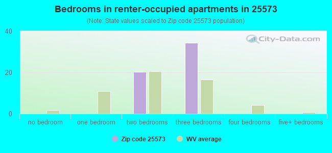 Bedrooms in renter-occupied apartments in 25573 