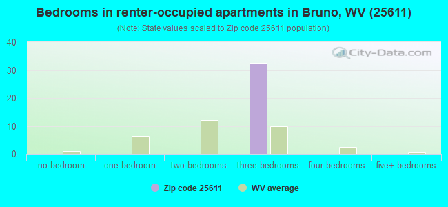 Bedrooms in renter-occupied apartments in Bruno, WV (25611) 