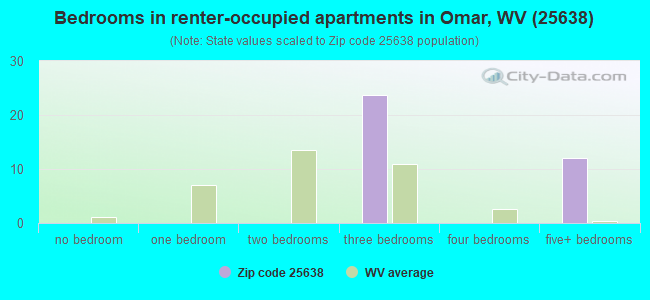 Bedrooms in renter-occupied apartments in Omar, WV (25638) 
