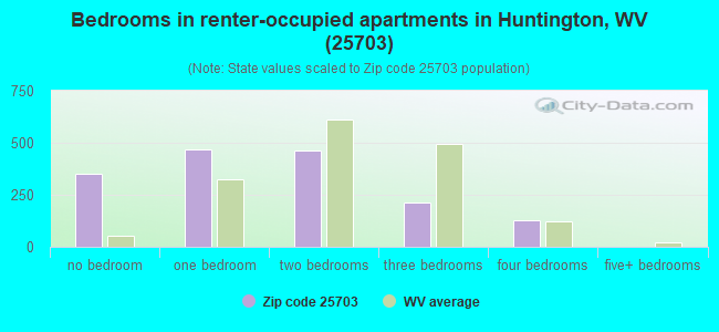 Bedrooms in renter-occupied apartments in Huntington, WV (25703) 