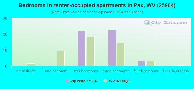 Bedrooms in renter-occupied apartments in Pax, WV (25904) 