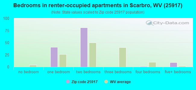 Bedrooms in renter-occupied apartments in Scarbro, WV (25917) 