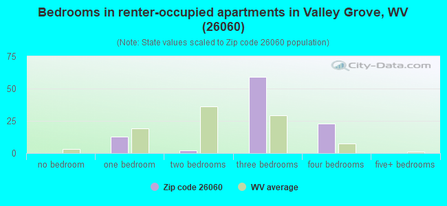 Bedrooms in renter-occupied apartments in Valley Grove, WV (26060) 