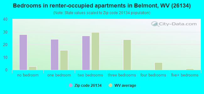 Bedrooms in renter-occupied apartments in Belmont, WV (26134) 