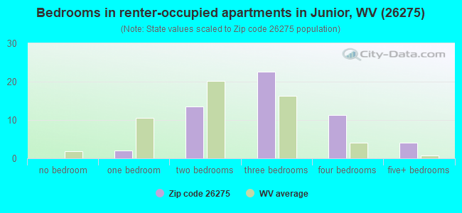 Bedrooms in renter-occupied apartments in Junior, WV (26275) 