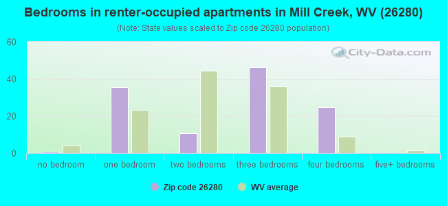 Bedrooms in renter-occupied apartments in Mill Creek, WV (26280) 