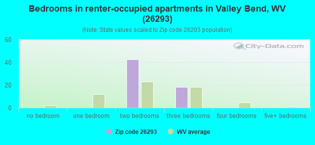 Bedrooms in renter-occupied apartments in Valley Bend, WV (26293) 
