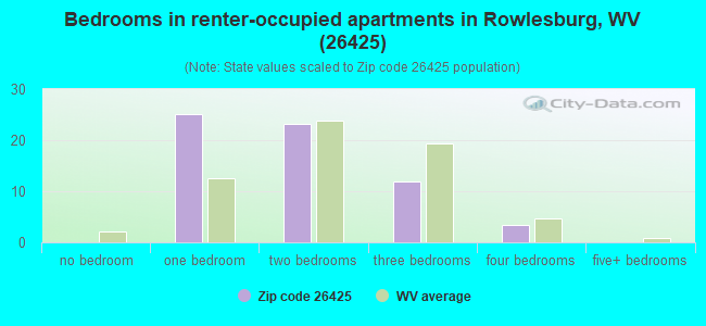 Bedrooms in renter-occupied apartments in Rowlesburg, WV (26425) 