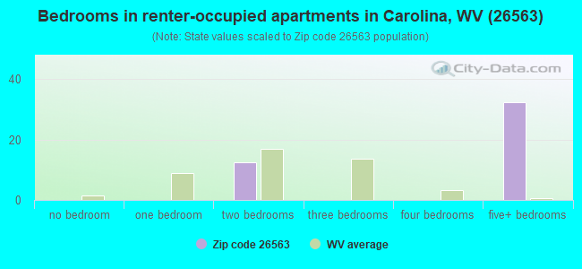 Bedrooms in renter-occupied apartments in Carolina, WV (26563) 