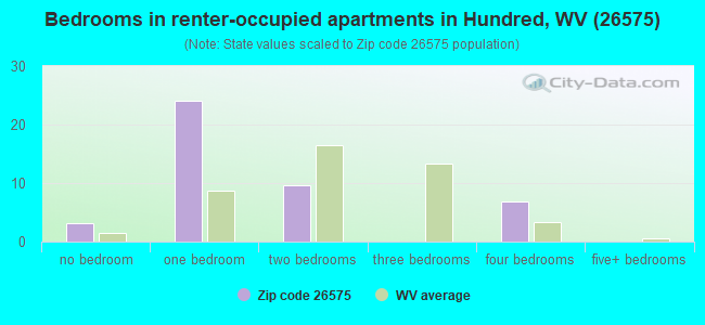 Bedrooms in renter-occupied apartments in Hundred, WV (26575) 