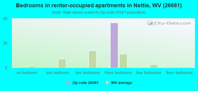 Bedrooms in renter-occupied apartments in Nettie, WV (26681) 