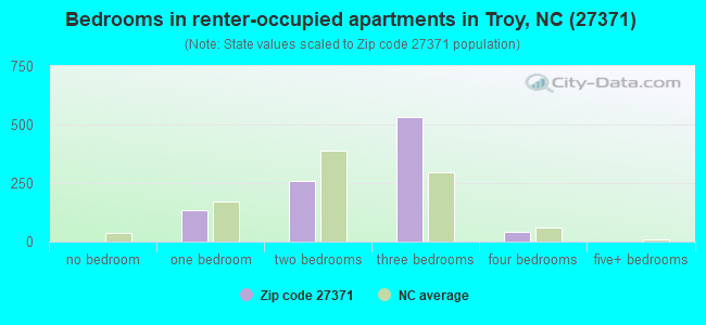 Bedrooms in renter-occupied apartments in Troy, NC (27371) 