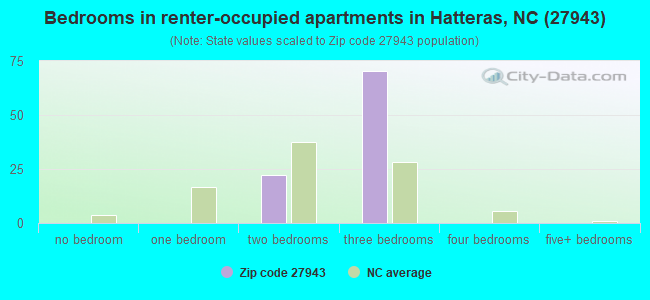 Bedrooms in renter-occupied apartments in Hatteras, NC (27943) 