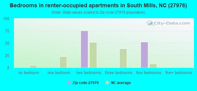 Bedrooms in renter-occupied apartments in South Mills, NC (27976) 