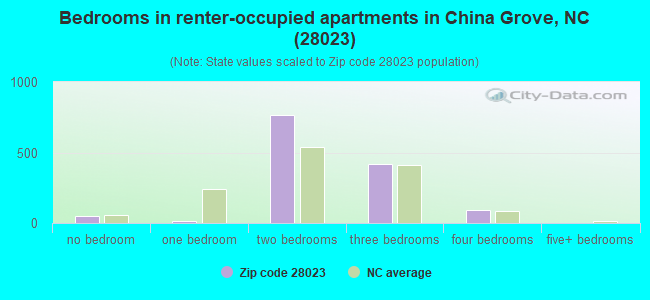 Bedrooms in renter-occupied apartments in China Grove, NC (28023) 