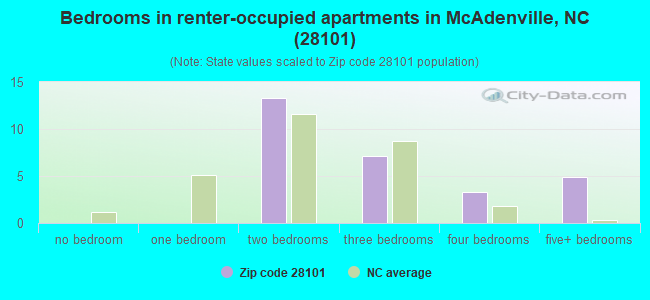 Bedrooms in renter-occupied apartments in McAdenville, NC (28101) 