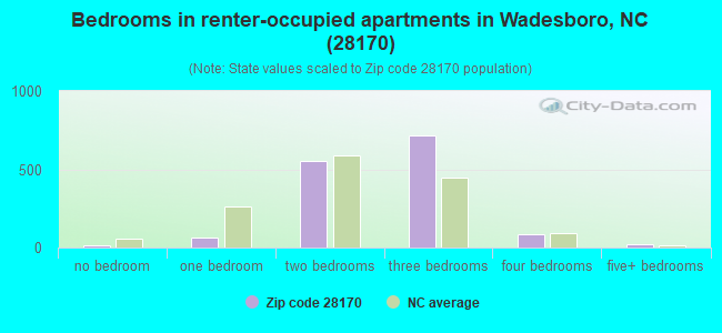 Bedrooms in renter-occupied apartments in Wadesboro, NC (28170) 