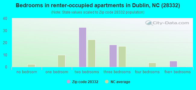 Bedrooms in renter-occupied apartments in Dublin, NC (28332) 