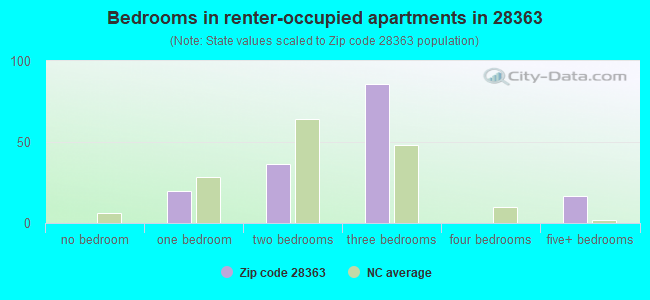 Bedrooms in renter-occupied apartments in 28363 