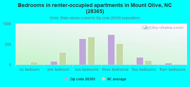Bedrooms in renter-occupied apartments in Mount Olive, NC (28365) 