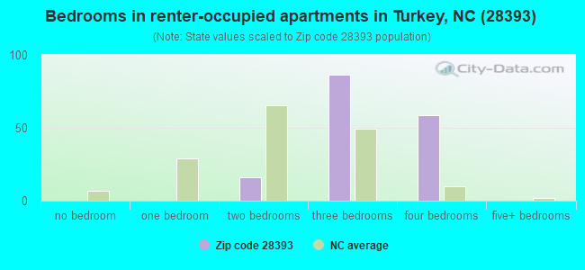 Bedrooms in renter-occupied apartments in Turkey, NC (28393) 