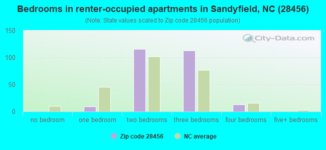 Bedrooms in renter-occupied apartments in Sandyfield, NC (28456) 