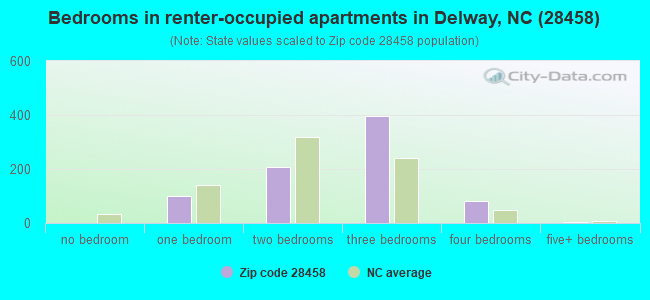 Bedrooms in renter-occupied apartments in Delway, NC (28458) 