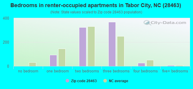 Bedrooms in renter-occupied apartments in Tabor City, NC (28463) 