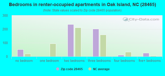 Bedrooms in renter-occupied apartments in Oak Island, NC (28465) 