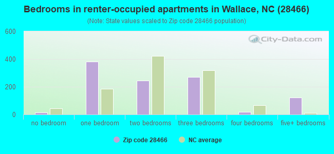 Bedrooms in renter-occupied apartments in Wallace, NC (28466) 