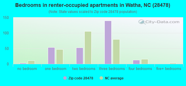 Bedrooms in renter-occupied apartments in Watha, NC (28478) 