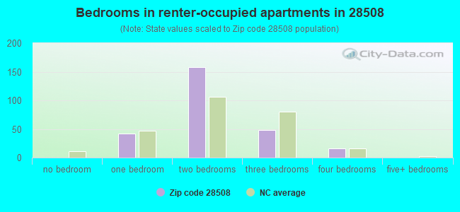 Bedrooms in renter-occupied apartments in 28508 