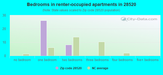 Bedrooms in renter-occupied apartments in 28520 