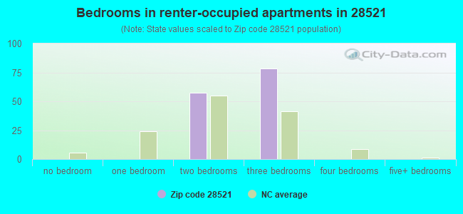 Bedrooms in renter-occupied apartments in 28521 