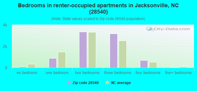 Bedrooms in renter-occupied apartments in Jacksonville, NC (28540) 