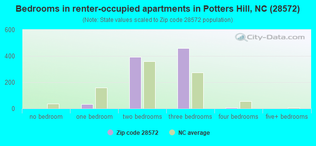 Bedrooms in renter-occupied apartments in Potters Hill, NC (28572) 