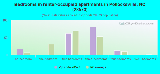 Bedrooms in renter-occupied apartments in Pollocksville, NC (28573) 