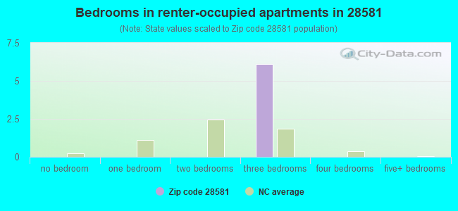 Bedrooms in renter-occupied apartments in 28581 
