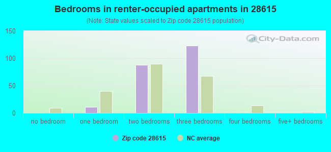 Bedrooms in renter-occupied apartments in 28615 